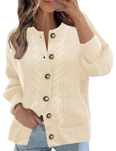 Rapbin Womens Cardigans for Women UK Chunky Sweater Outerwear Knit Ladies Long Sleeve Button Down Oversized Cardigans(Apricot,XL)