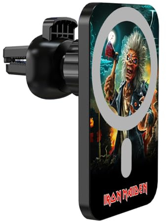 Head Case Designs Officially Licensed Iron Maiden Run For Your Lives Icons Magnetic Car Mount with Wireless Charger 15W Fast Charging Compatible with MagSafe iPhone and Android Qi Devices (Black)