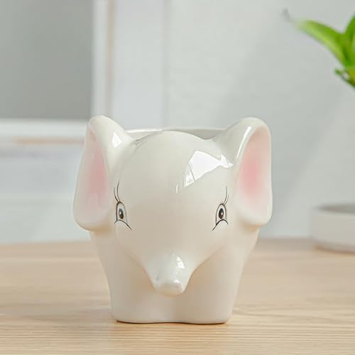 HOMSPE Macetas de cerámica de 3 pulgadas con agujero de drenaje, bonita maceta de flores de animales para cactus y suculentas, soporte único de dibujos animados para decoración del hogar (elefante)