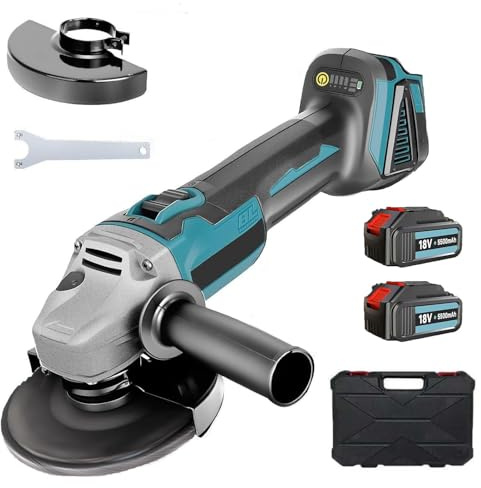 Neues Upgrade Bürstenloser Akku Winkelschleifer Ø125mm 8500 U/min für 18V Makita Akkus - Akku Flex Trennschleifer Komplett-Set mit 2x 5500mAh Akkus & Ladegerät - Zum Schneiden, Schleifen, Polieren ﻿