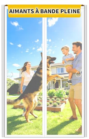 HOFUDON Moustiquaire Porte Magnétique 90x220cm Blanc Fermeture Sans Espace | Fibre de verre, Barre magnétique pleine longueur ultra-puissante, Fermeture automatique, Convient pour porte d'entrée balcon