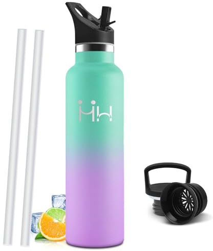 Trinkflasche Edelstahl 1L, BPA-Frei, Thermosflasche, Auslaufsichere Isolierflasche Doppelwandig, Thermoskanne, Wasserflasche mit Strohhalm, Trinkflasche Kohlensäure Geeignet für Sport