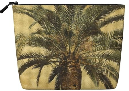 Palm Tree Tropical Daily Use Makeup Bag Fake Hemp Travel Toiletry Organizer Large Capacity Water Resistant