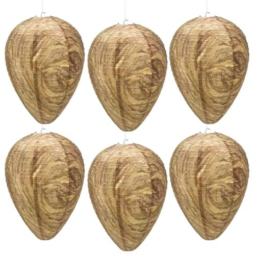 JHUEOPQD 6 Pack Effective Waterproof Wasp Nest Outdoor, Hanging Fake Hornets Nest,Backyard Fake Bee Hive,8.3 inches Diameter 11.5 inches Height,Yellow Jackets