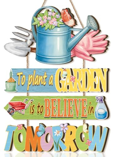ANHUIB Garden Quote Wooden Hanging Sign Gardening Themed Hanging Wall Art Inspirational Wall Art To Plant a Garden is to Believe in Tomorrow Sign Gift for Gardeners Shed Outdoor Patio Decoration