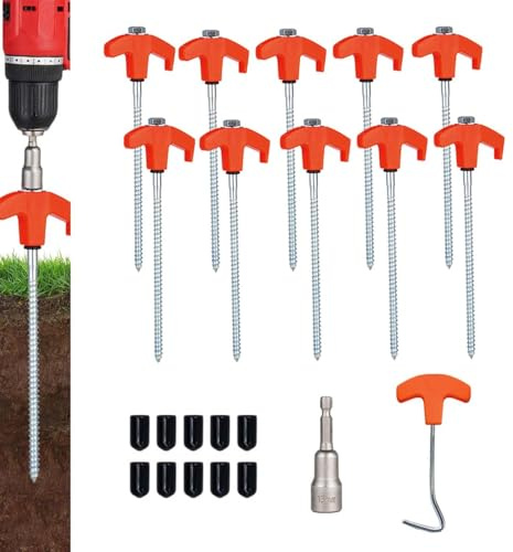CICISTORY 10 Stück Zeltheringe, 20 cm Heringe Zelt Set mit Kappen, Chraubheringe Camping, Heringe Zum Schrauben, Erdnagel Eewehrungsstahl Erdschrauben, für Harten Boden, Wald, Wiesen