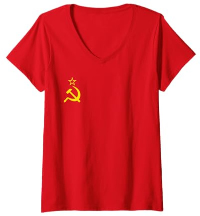 Mujer Camiseta Bandera soviética Martillo y Hoz Camiseta Cuello V