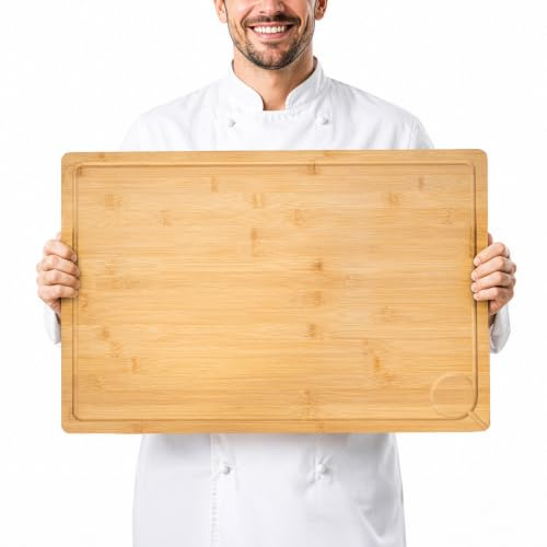 Extra Large Bamboo Chopping Board 60 x 40 x 3.5 cm – Reversible Wooden Butcher Block with Juice Groove Durable Kitchen Cutting Board for Meat, Turkey, Vegetables, BBQ & Food Preparation