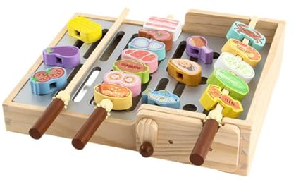 HuadaXtai Kids Pretend Grill Barbecue Jouet Grill Enfant Barbecue en Bois Cuisinette Jouet Maquette de Barbecue avec Fonction Interactive pour Jeu Culinaire
