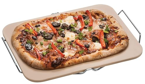Premier Housewares Pizza Stone with Stoneware Board/Chrome Stand, Natural