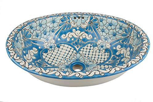 Lorena - Turquoise Mexican Oval Sink | Oval Built - in Sink with Rim Ceramic Talavera Built-in/undercounter washbasin from Mexico