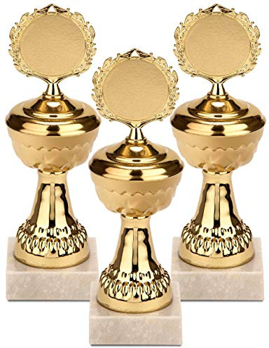 Brubaker 50-delat set gyllene troféer pokale – metallpokal på marmor bas 21 cm – priser för vinnare sportevenemang barnfödelsedagar