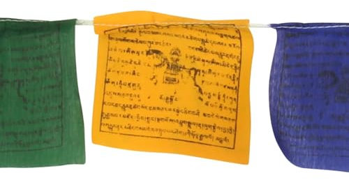 Freak Scene Tibetische Gebetsfahnen - 10 cm breit - Schwarze Schrift - 02-5 Rollen Set - Baumwolle