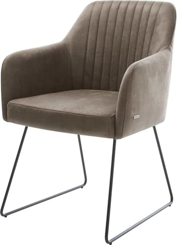 DELIFE Polsterstuhl Greg-Flex Kufengestell Schwarz Mikrofaser Taupe Vintage | Taschenfederkern