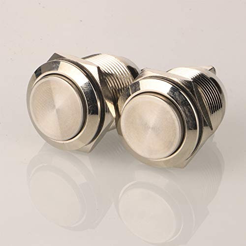 Gebildet 2pcs 19mm 5A/12V/24V/125V/250V Verriegelung Druckschalter Schraubklemmen Edelstahl Metall wasserdichte Schalter(HoherKopf)