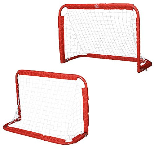 HOMCOM Set de 2 Porterías Plegables de Fútbol Puertas de Fútbol Portátil con Soporte de Metal y Red para Entrenamiento en Jardín Aire Libre 90x36x60 cm Rojo