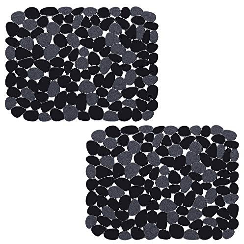 OTHWAY Kieselstein 2er-Set Spülbeckeneinlage, PVC Küche Spülbeckenmatte Verstellbare Waschbecken Mattefür Porzellanspüle, Geschirr und Glaswaren (Schwarz)