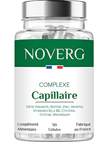 Complexe Capillaire | Embellisseur de Cheveux & Ongles | Anti-Chute & Anti-Casse | Favorise la Pousse | Biotine, Ortie, Zinc, Cystéine | Vegan | 90 Gélules | 30 Jours | Fabriqué en France