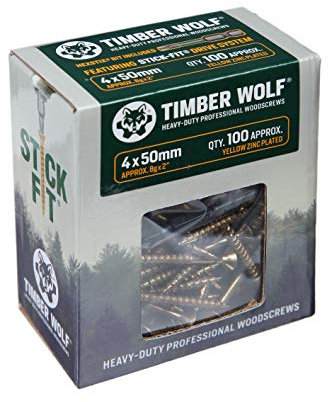 Timber Wolf TW40050 Woodscrews - 4.0 x 50mm - Box of 100, Zinc & Yellow (Gold)