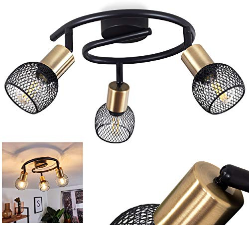 HOFSTEIN Deckenleuchte Cairns, verstellbare Deckenlampe aus Metall in Schwarz/Gold, moderne Leuchte im Retro/Vintage-Design, Lichteffekt durch Gitter-Optik, 3xE14, Wohnzimmer, Esszimmer, Schlafzimmer