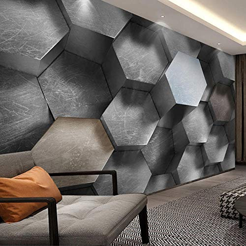 3D Stereoskopische Grau Zement Tapete Wandbild Moderne Abstrakte Kunst Hexagon Geometrische Fototapete Für Wohnzimmer Schlafzimmer Dekor,250*175Cm