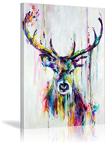 XIANGPEIFBH Leinwand Gemälde Bunte Hirsch Tier Kunstwerk Poster und Modern Print Wandkunst Bilder für Wohnzimmer Wohnkultur 20x30cm (8x12inch) Mit Rahmen