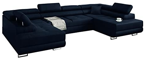 Ecksofa MIAMI U ecksofa mit schlaffunktion und bettkasten, U Form couch mit schlaffunktion , sofa mit schlaffunktion, wohnlandschaft xxl 338 x 203 cm (Hochwertiger Stoff) (Blau)