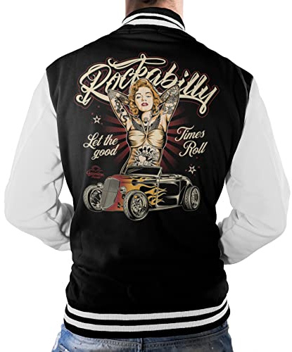 Gasoline Bandit Rockabilly Baseball College Jacke - Old School Hot Rod - Let The Good Times roll