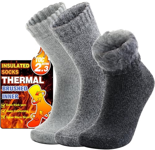 Welwoos Calcetines Calefactables Termicos Frio Extremo para Mujer Hombre, Calcetines Invierno Termicos Gruesos y Cálidos para Esquí Deporte Trabajo 3 Pares Calcetines Navidad Chimenea (Gris, L)