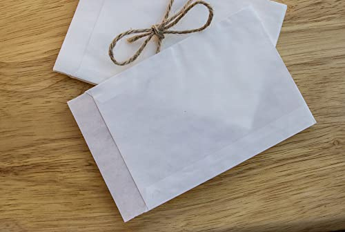 100 x WEISSE Papiertüten Flachbeutel | 85x132mmm, 50g/qm | Leicht transparent | Mini Kraftpapier Tüten | Für Freudentränen, Basteln, Dekorieren zu Weihnachten, Taufe, Hochzeit, als Samentütchen