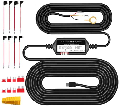 AZDOME hardwire Kits, Typ-C-USB-Hardwire-Kit 12V-24V bis 5V/2.5A Hardwire-Kit mit Niederspannungsschutz 12ft Auto-Dashcam-Ladegerät Netzkabel für Dashcam GPS-Stromversorgung Radarwarner
