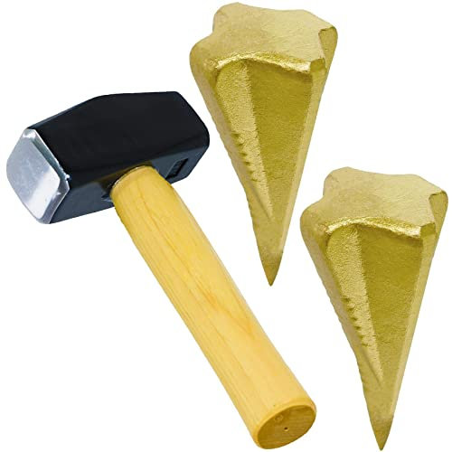 SPARES2GO Log Splitter Hammer Kit (4lb / 2kg Hickory Lump Club Sledge + Wood Splitting Maul Wedges x 2)