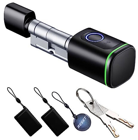 YoumiAi Bluetooth Smart Türschloss Eu-Zylinder,elektronischer Schlosskern,Fingerabdruck/App/IC/Schlüsselentriegelung,App Fernbedienung über Tuya BLE Hub(schwarz,60-90mmmm)