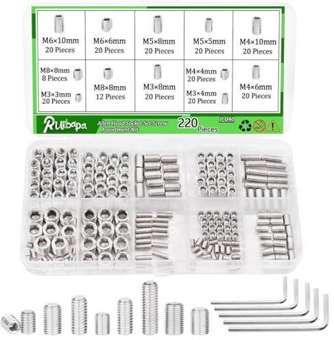 Ruibapa 225 PCS Set Screw Assortment Kit Metric 12 Size 304 Stainless Steel Grub Screws with Hexagon Socket M3 to M8