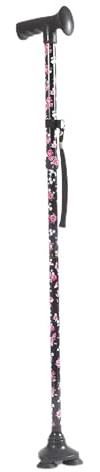 Easylife Comfi Grip Folding Walking Stick – Lightweight Aluminium Cane with Ergonomic Handle – Adjustable 82–94cm – Non Slip Tripod Feet, Floral