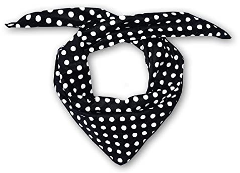 Soul-Cats Polka Dots Damen Halstuch Kopftuch Bandana, Haarband, Multifunktionstuch, schwarz mit weißen Punkten