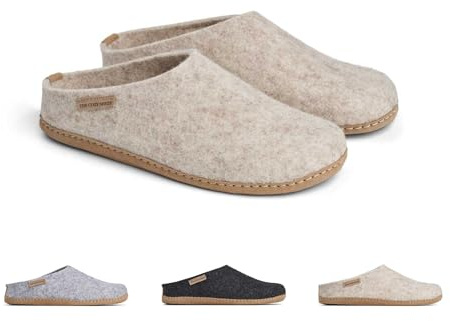 THE COZY SHEEP Pantoufles en feutre avec semelle en cuir | Chaussons douillet et pratiques pour homme et femme | Pantoufles femme confortable | Chaussons femmes et hommes été et hiver