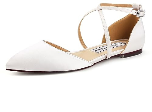 Duosheng & Elegant FC2322 Flach Sandalen Satin Schuhe für Hochzeit Braut Partei Abendschuhe Geschlossene Zehen Hochzeitsschuhe Brautschuhe Ivory Gr. 40