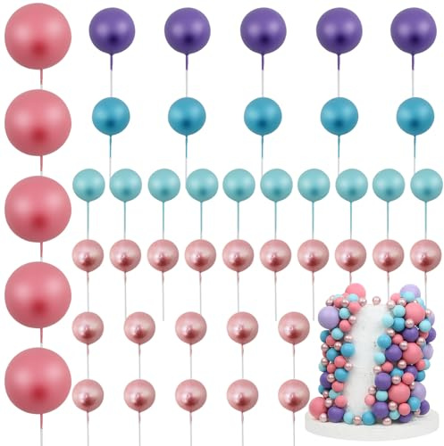 LARDUX 45 PCS Ball Cake Toppers - Baking Cake Decorations DIY Mini Balloon Cupcake Insert for Girl Birthday Mermaid Party Sea Baby Shower -Pink Blue Purple