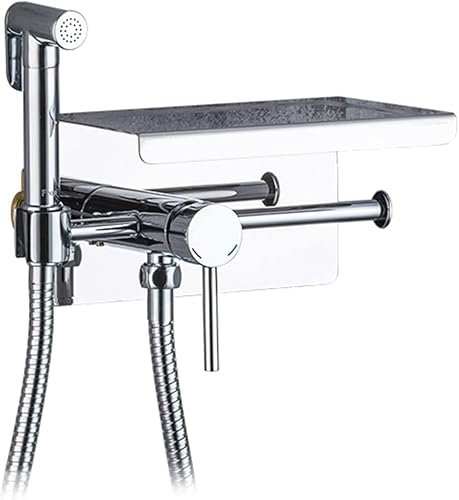 Samnuerly Toiletten-Bidet-Set mit Handbrause – Handbrause aus verchromtem Messing – Duschbrause für heißes und kaltes Wasser mit Schlauch. Toiletten-Handbrause-Set mit Toilettenpapierhalter