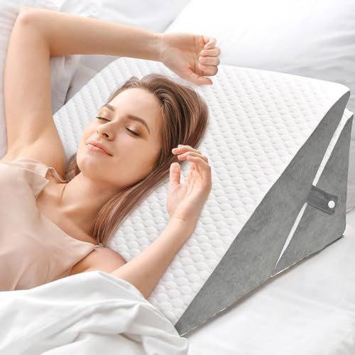INFANZIA Bed Wedge Pillow, Folding Foam Triangle Pillow for Sleep Apnea, Acid Reflux, Snoring, Leg Elevation, Adjustable Back Support 9&12 Inch for Sitting Up in Bed, Incline Cushion for Sleeping