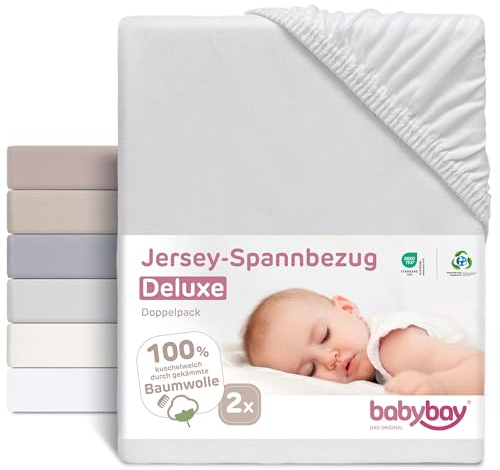 babybay Lot de 2 draps-Housses en Jersey Deluxe compatibles avec Les modèles Maxi, Midi, Boxspring, Comfort et Comfort Plus, Gris Tendre, 89 x 50 cm (Lot de 2)
