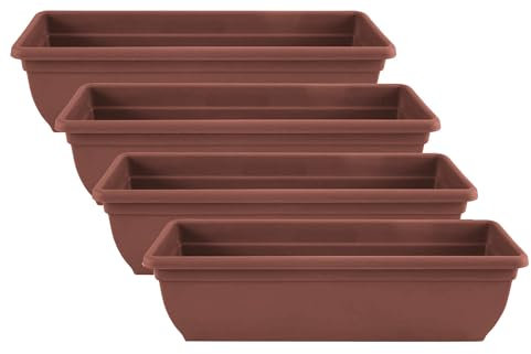 SIDSONS 4 X Plastic Garden Trough Long Window Planter Flower Box Plastic Vegetable Planters Flower Pot Herb Planter Box Windowsill Patio Garden Home Decor Terracotta 60CM, TR-6-04