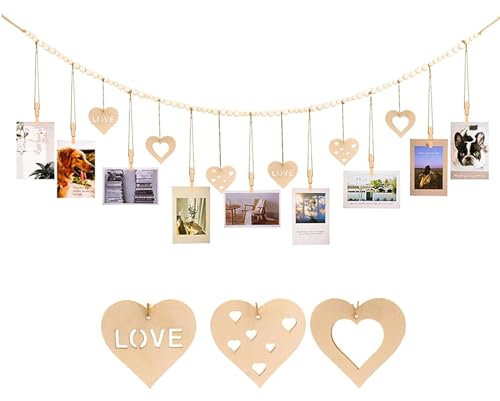 sinzau Corda per Foto con Nappa,Corda per Appendere Foto, Organizer da Parete per Collage di Foto, Parete per Foto con Clip, per Appendere Cornici per Cartoline Fotografiche