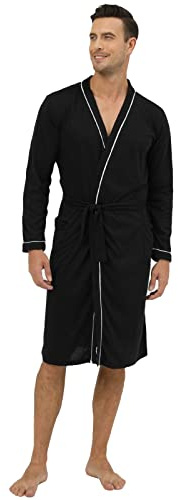 Peignoir léger et court pour homme - Robe de chambre sexy en satin - Kimono - Vêtement de nuit léger pour homme - Manteau de sauna d'été à manches longues - Pyjama en satin - Peignoir de maison