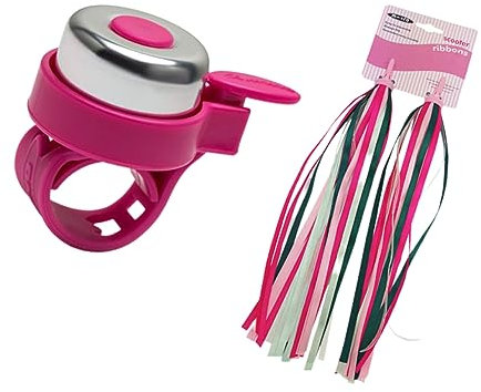 BELLIFFY 2stücke Teiliges Junge Mädchen Fahrrad Zubehör Set Mit Pinken Griffen Bunten Fäden Und Einer Roten Glocke Dekoration Für Kinderfahrräder Und Roller Sorgt Für Spaß Beim