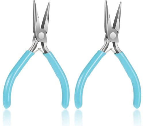 2 Stück Spitzzange, Abeillo 6 Zoll Lange Spitzzangen, Flache Schmuckzange, Mini Spitzzange, Präzisionszange, Drahtbiegezange für Bastelbedarf zur Schmuckherstellung (Blau)