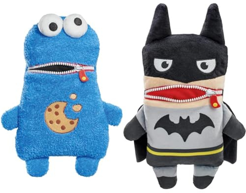 Schmidt Spiele arti,Schmidt 42548 Sorgenfresser, Krümelmonster aus der Sesamstrasse, Plüschfigur, 30 cm, normal & 42550 Sorgenfresser, Batman, DC Super Hero, 30 cm, normal