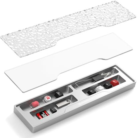 MAMBASNAKE Poggiapolsi per tastiera riponibile in lega di alluminio, supporto per polso con copertura in acrilico, Precisione CNC, poggiapolsi per tastiera ergonomico per tastiera al 60% - Argento