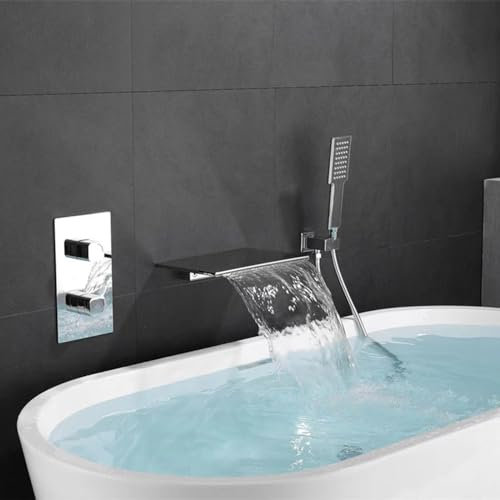XJTNLB Wasserfall Badewannenarmatur Wandmontage Armatur Badewanne mit Dusche mit Umsteller aus Heißem und Kaltem Messing,Chrom